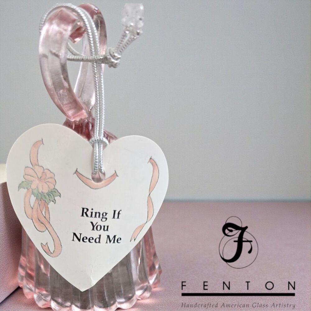 Fenton Pink Glass Bell Ring If You Need Me Heart Tag Handmade USA